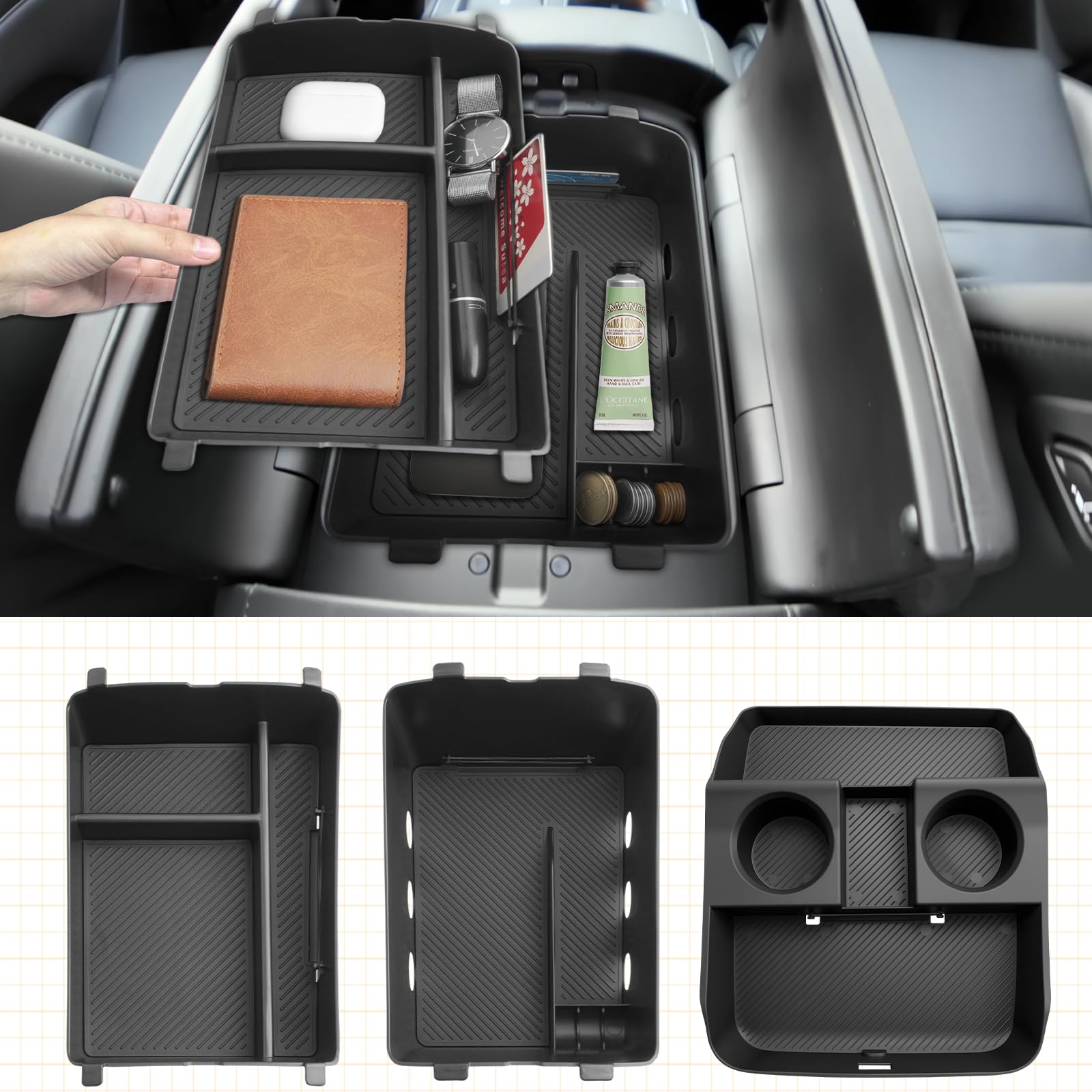 Photo 1 of BSTW for 2026 Hyundai Palisade Organizer Tray ONLY for 2026 Palisade Hybrid Calligraphy 7-Seater Upper and Under Center Console Secondary Storage Accessories (2026 Palisade Console Organizer 3-Set)