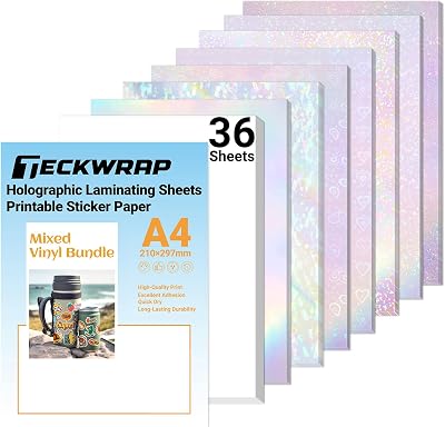TECKWRAP Holographic Sticker Paper Kit A4 210x297mm 36 Sheets Matte White Inkjet