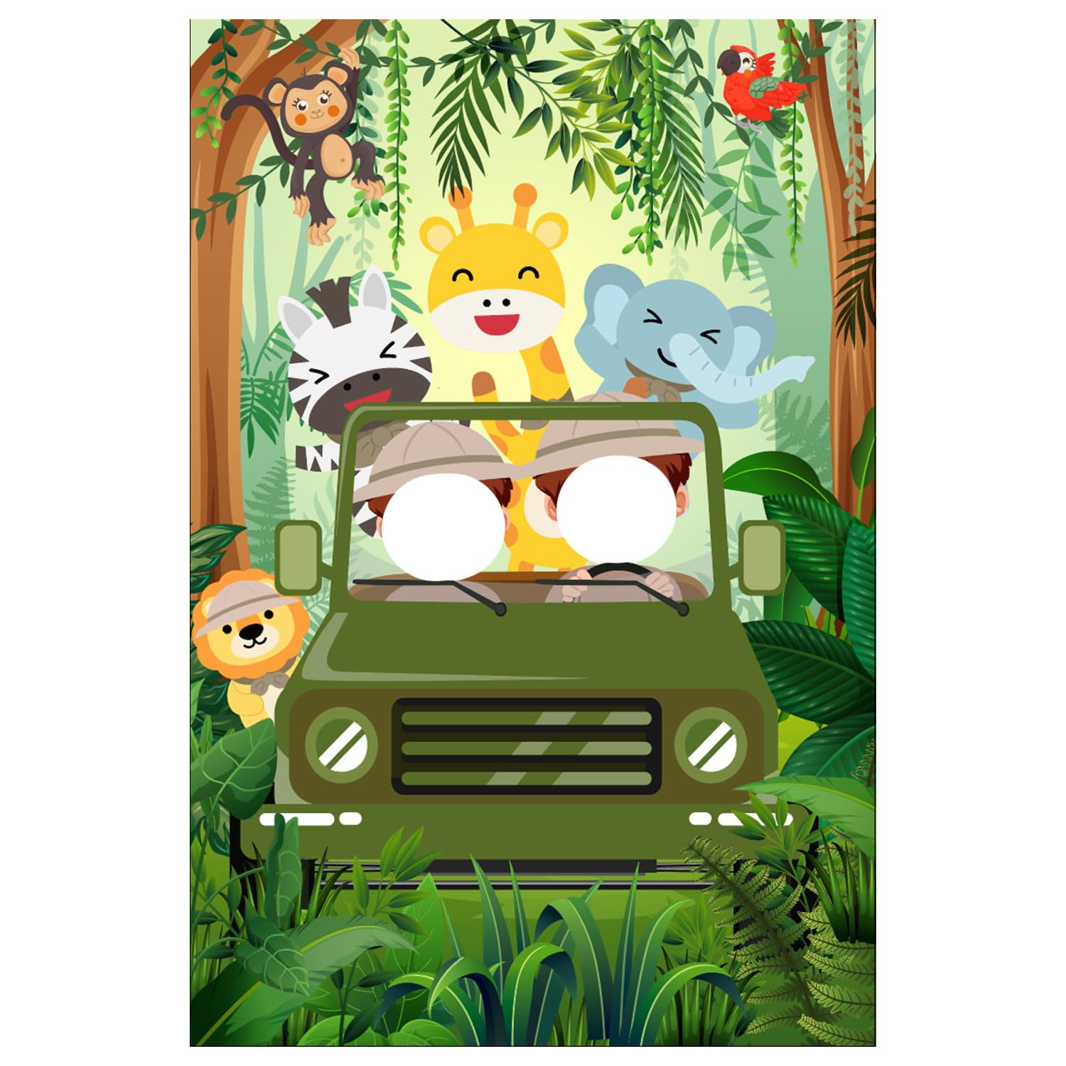 Photo 1 of Jungle Safari Backdrop, Polyester Animal Safari Adventure Backdrop Banner Funny Jungle Adventure Themed Party Decoration Suitable for Baby Shower Photo Prop