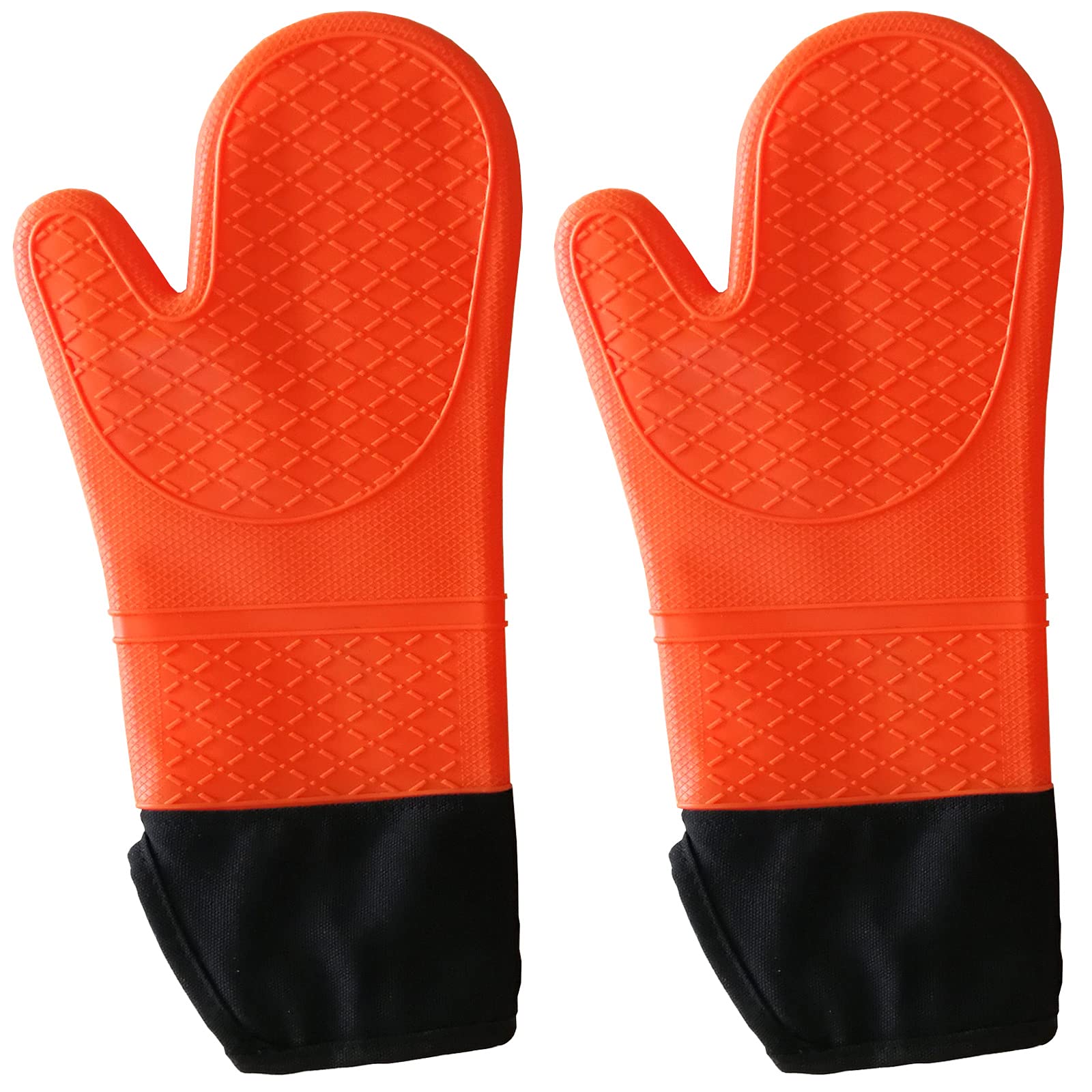 Oven Gloves Heat Resistant Double Sided Non Slip Silicone Oven Mitts BBQ Gloves Waterproof Kitchen Gloves Extra Long for Gilling/Cooking/Baking/Barbecue - 1 Pair Orange