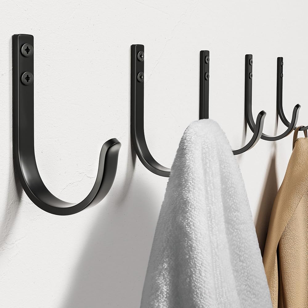 Josmimic 22LB Heavy Duty Wall Hooks 5 Pack Aluminum Matte Black
