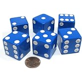 Set of 6 D6 25mm Large Opaque Jumbo Dice - Blue with White Pip