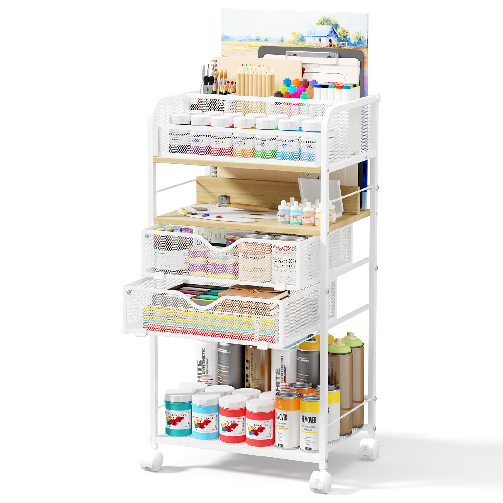 Photo 1 of Art cart, 5 Tier Rolling Cart - Utility Cart with Storage Drawer and Wheels, Versatile Art & Craft Organizer for Home, Office, or Studio Ideal for Storing Brushes, Paints ?Maple?