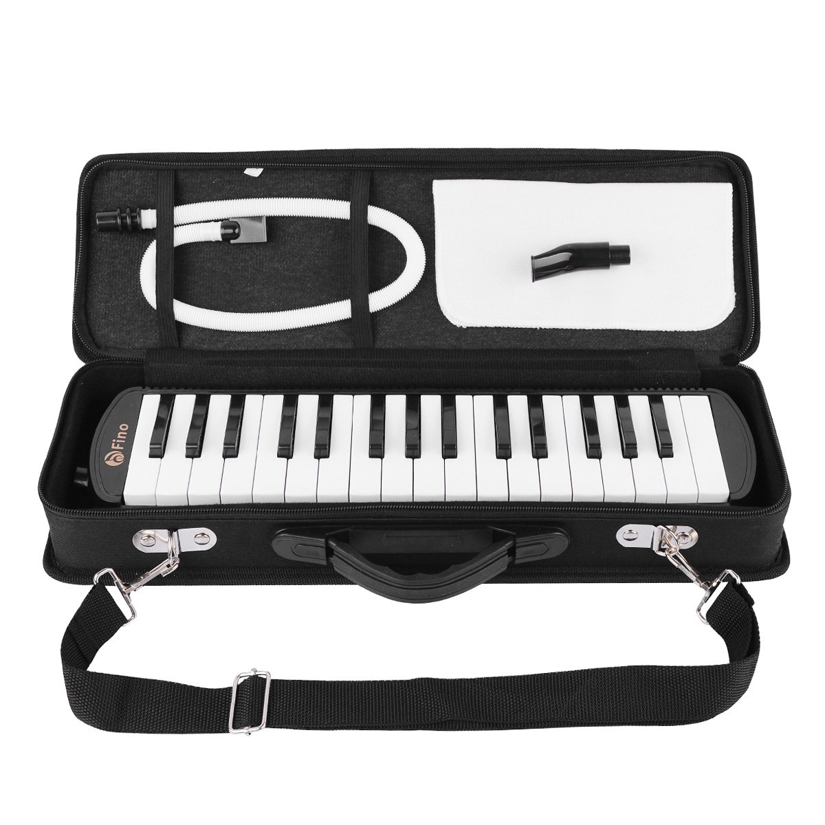 FINO 32 Key Melodica Instrument Air Piano Keyboards Pianica Wind Musical Instrument Folk World Key Instruments with Mouthpiece Tube Set Portable for Music Lover Beginners Gift with Carrying Bag Black