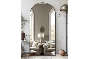 LadyNow Full Length Mirror, 71"x32" Arched Floor Mirror Freestanding, Oversized Floor Standing Full Body Mirror with Stand for Bedroom, Hanging Mounted for Living Room Cloakroom, Black