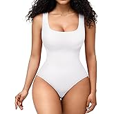 REDPAI Shapewear Bodysuit for Women Tummy Control Shapewear Seamless Square Neck Tops Jumpsuit Slimming Body Shaper(White,XX-Large)
