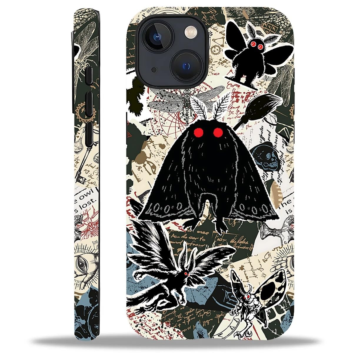 Yesad Case for iPhone 13 14, Hybrid 2-Layer Case, Shockproof Military-Grade Protection Durable Anti-Scratch Phone Case for Woman Man Boy Girl, Mothman Collage