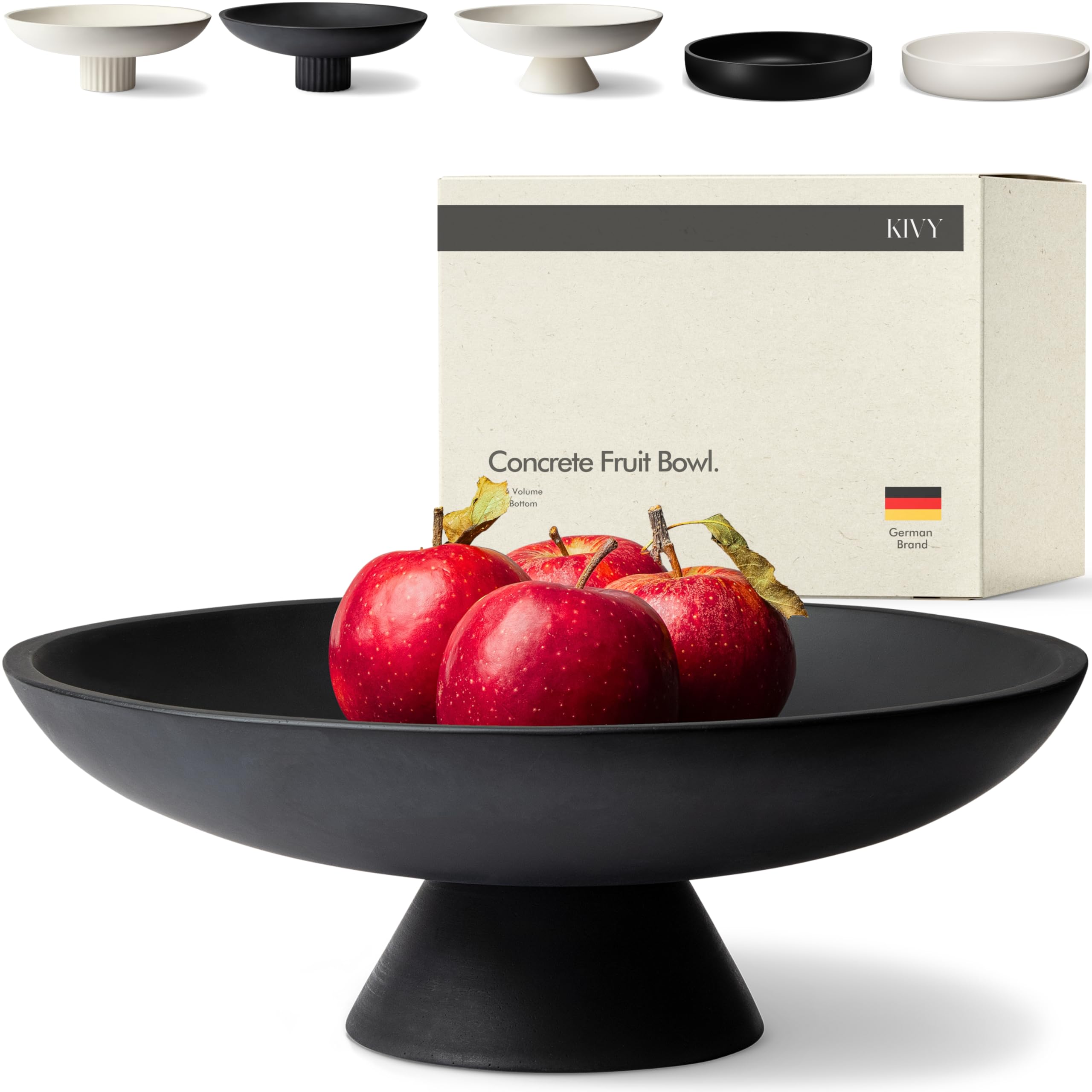 Photo 1 of KIVY Concrete Fruit Bowl for Kitchen Counter - Large Decorative Bowl for Home Decor - Modern Key Bowl for Entryway Table - Pedestal Bowl - Fruit Basket for Home Decor - Black Fruit Bowl Decor