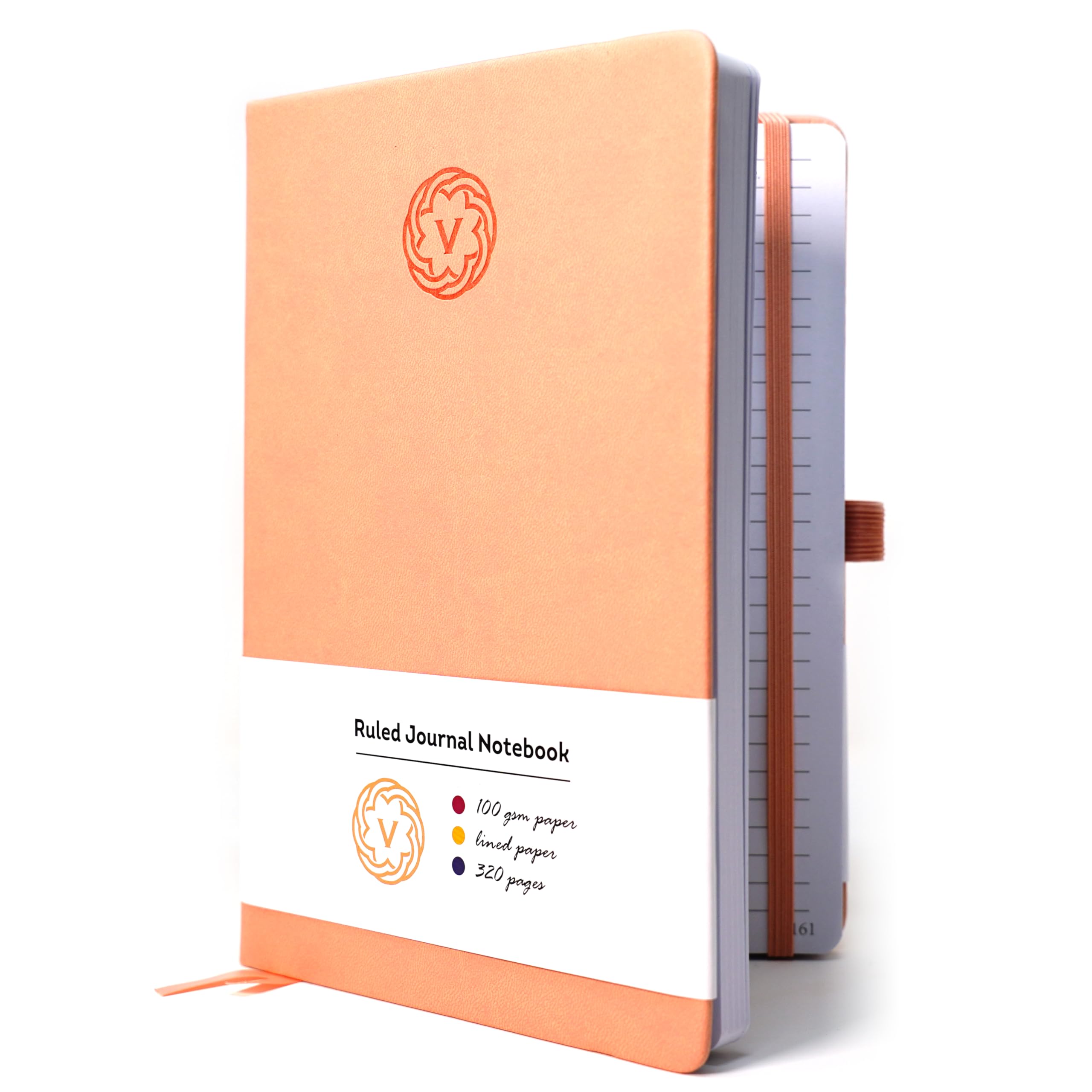 VABE UK A4 Journal Notebook Lined Notepad 320 Pages - 100gsm Hardcover Writing Notebook, Classic Casebound Lined Journal with Elastic Closure, Inner Pocket, Pen Loop & Sticky Notes (A4, Pink)