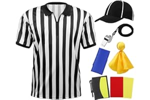 SOMSOC 6 Pcs Referee Shirt, Men Women Zipper Collar Ref Shirt Card Hat Whistle Penalty Flag Sandbag Rugby for Football Soccer