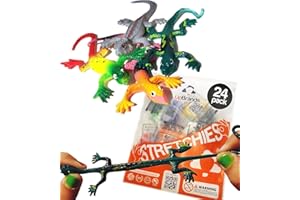 UpBrands 24 Painted Stretchy Lizards Toys 3 Inches Bulk Set, 4 Models, Kit for Birthday Party Favors for Kids, Goodie Bags, Easter Egg Basket Stuffers, Pinata Filler, Classroom Prizes