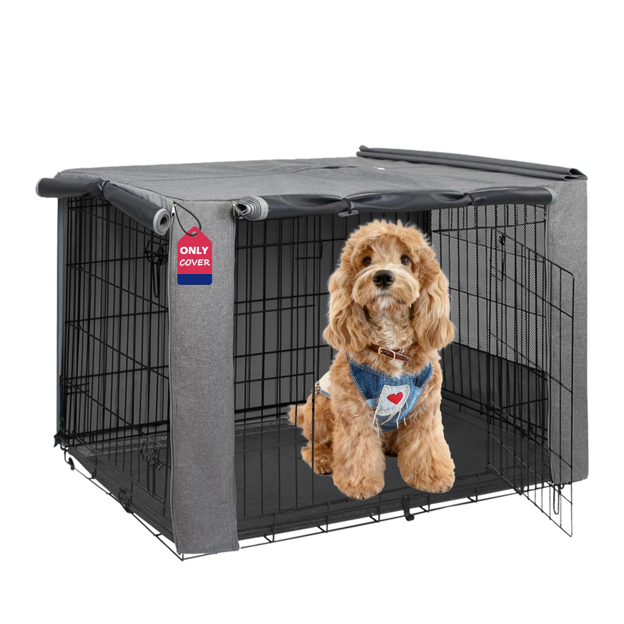 HiCaptain Folding Metal Dog Crate Cover for 30 Inch Wire Pet Cage(Two-Tone Gray)