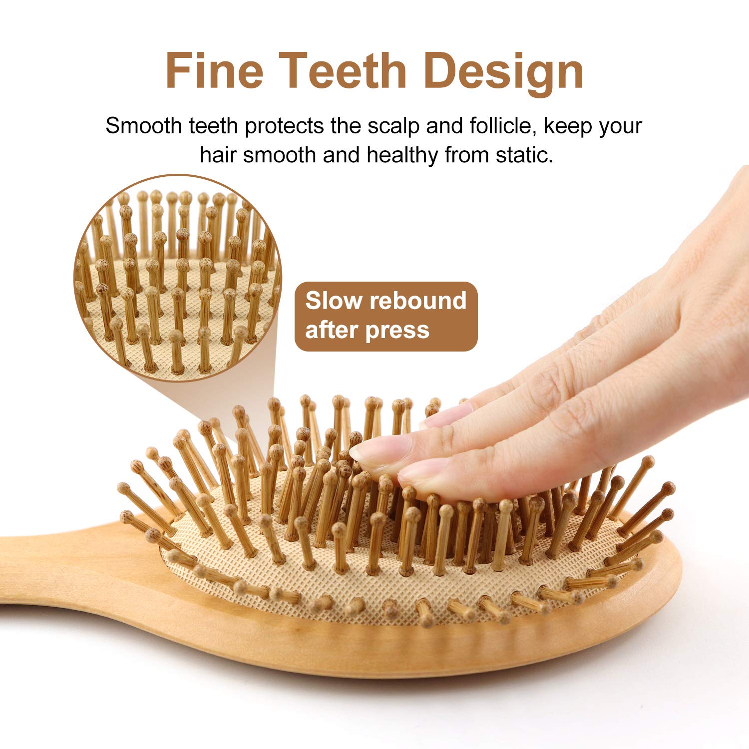 SENWOW Wooden Hair Brush with Wooden Bristles, Anti Static Detangling Cushioned