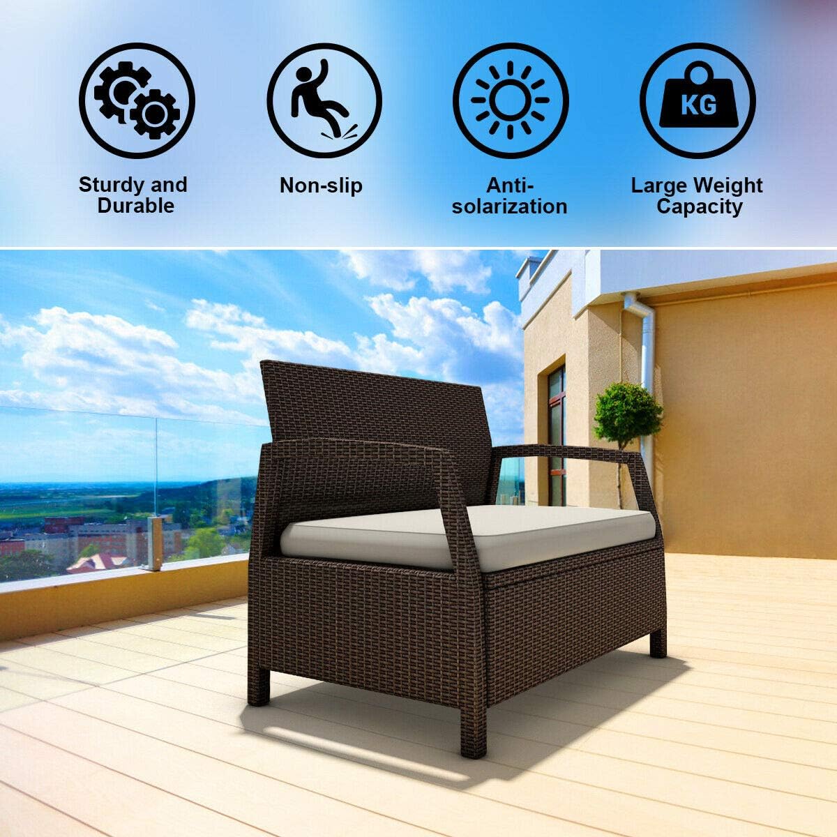 Tangkula Bench Couch Chair Patio Furniture Sofas, Brown: Kitchen & Dining