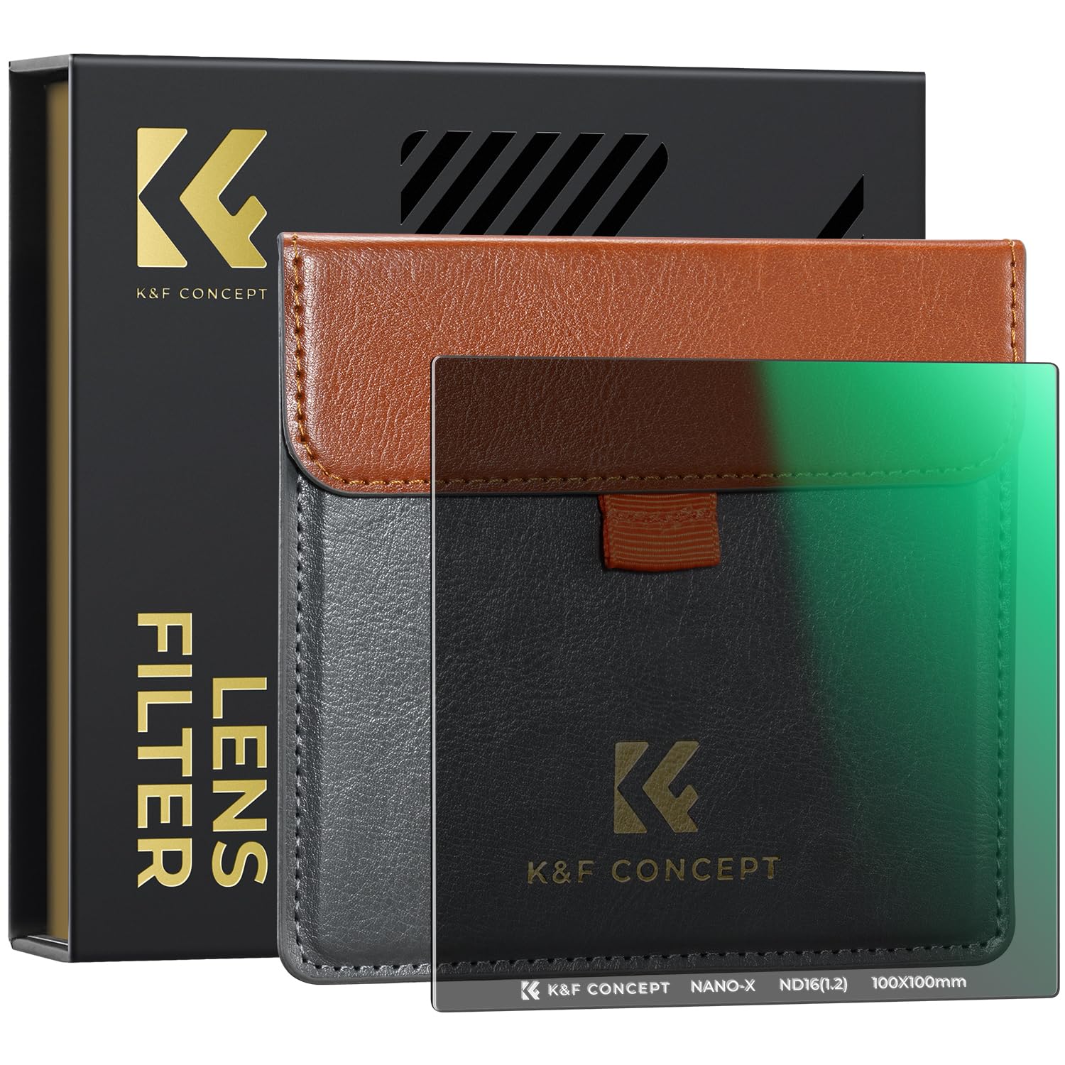 K&F CONCEPT Square ND16 Filter, 100 x 100 x 2mm Neutral Density Filters Multi-Coated Glass Waterproof 4 f-stop Gray ND