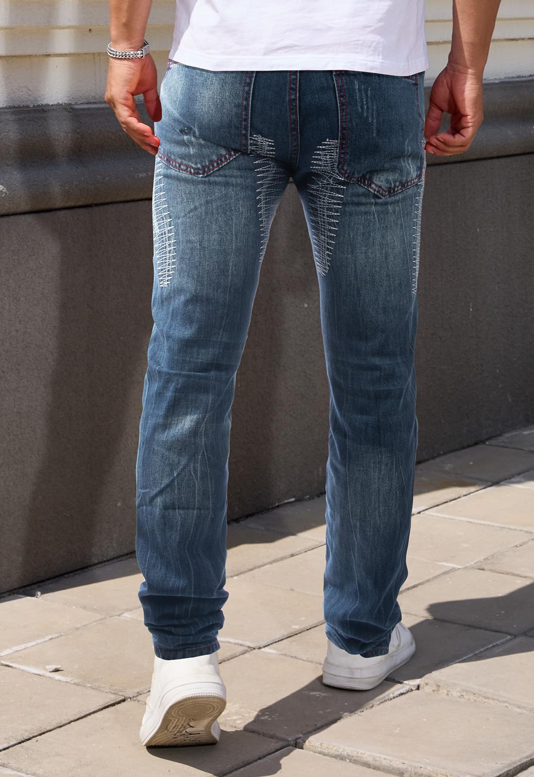 Gulots Men's Ripped Jeans Classic Comfort Regular Fit Basic Denim Pants for Men Casual Slim Fit Skinny Jean with Pockets 30 Ripped Blue