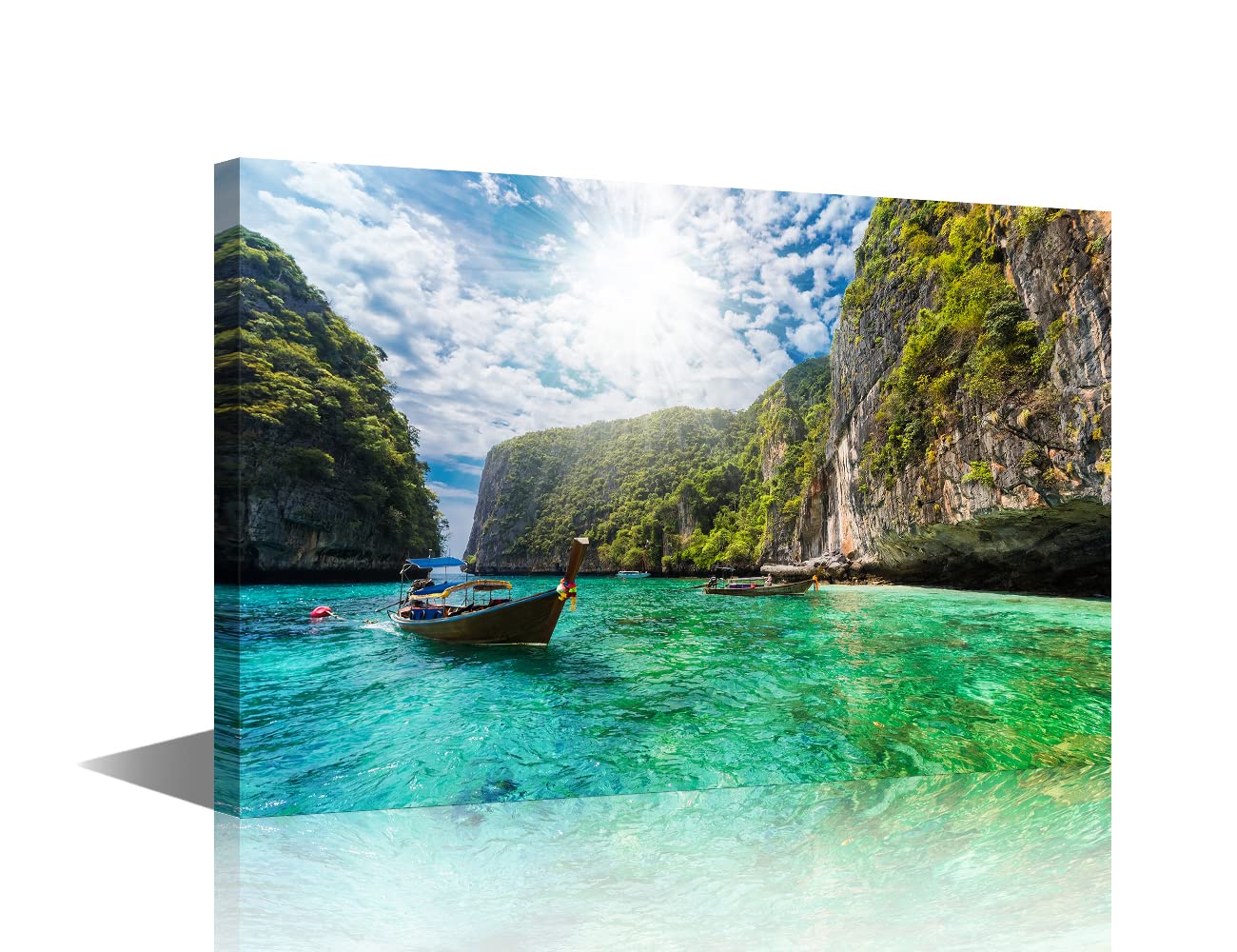 Traditional Boat Losama Bay in Thailand Canvas Art Seaside Seascape Prints for for Living Room Bedroom Beach Painting Framed Wall Art Room Decorations Artwork Ready to Hang (16x24in) — image 1