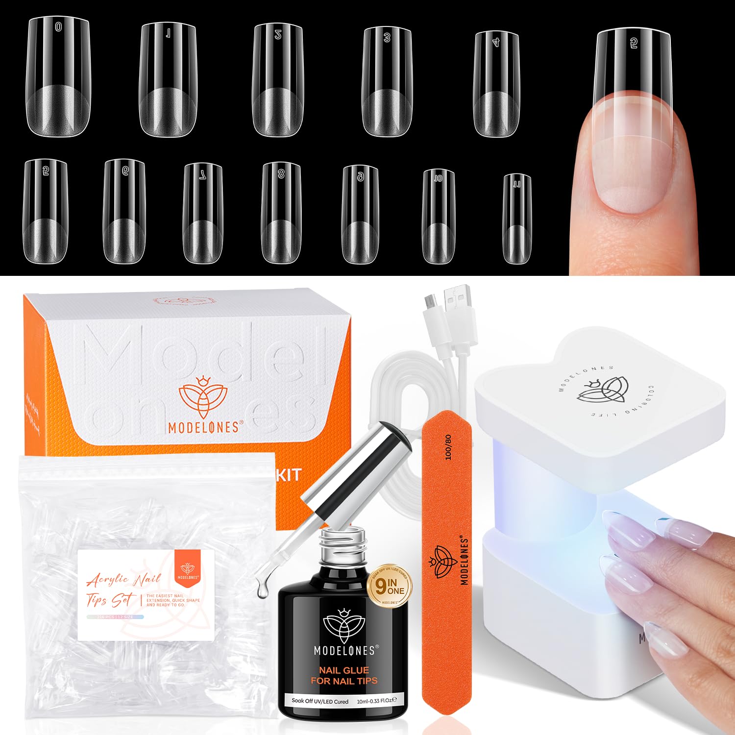 Gel X Nail Kit, Gel x Nail Tips Medium Square, 9-in-One Nail Glue