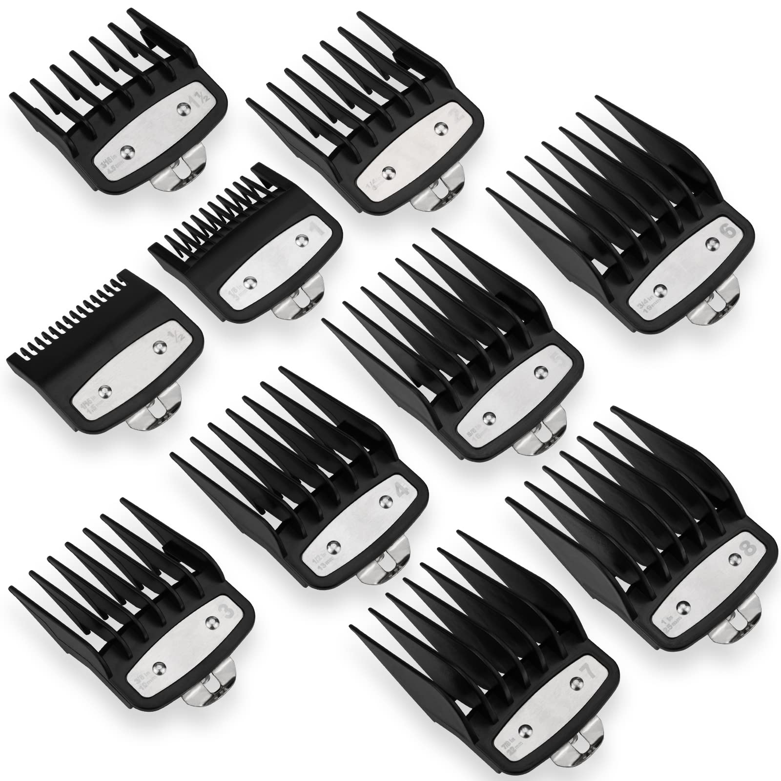 Clipper Guards Compatible with Wahl 10 Pcs, Ancable Cordless Clipper Cutting Guards Compatible with 0.5, 1, 1.5, 2, 3, 4, 5, 6, 7, 8 Plastics from 1/16 Inch to 1 Inch (1.5-25mm) for Clippers