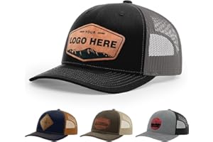 Personalized Custom 112 Style Trucker Leather Patch Hat for Men & Women, 6 Panel Structured Baseball Cap with Snapback Enclos