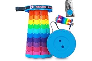 XplrKamp Retractable Folding Stool - Heavy Duty 400 lb Collapsible Portable Stool for Camping, Hiking, Fishing, Indoor/Outdoor with Non-Slip Base and Lightweight Design (Rainbow, 1-Pack)