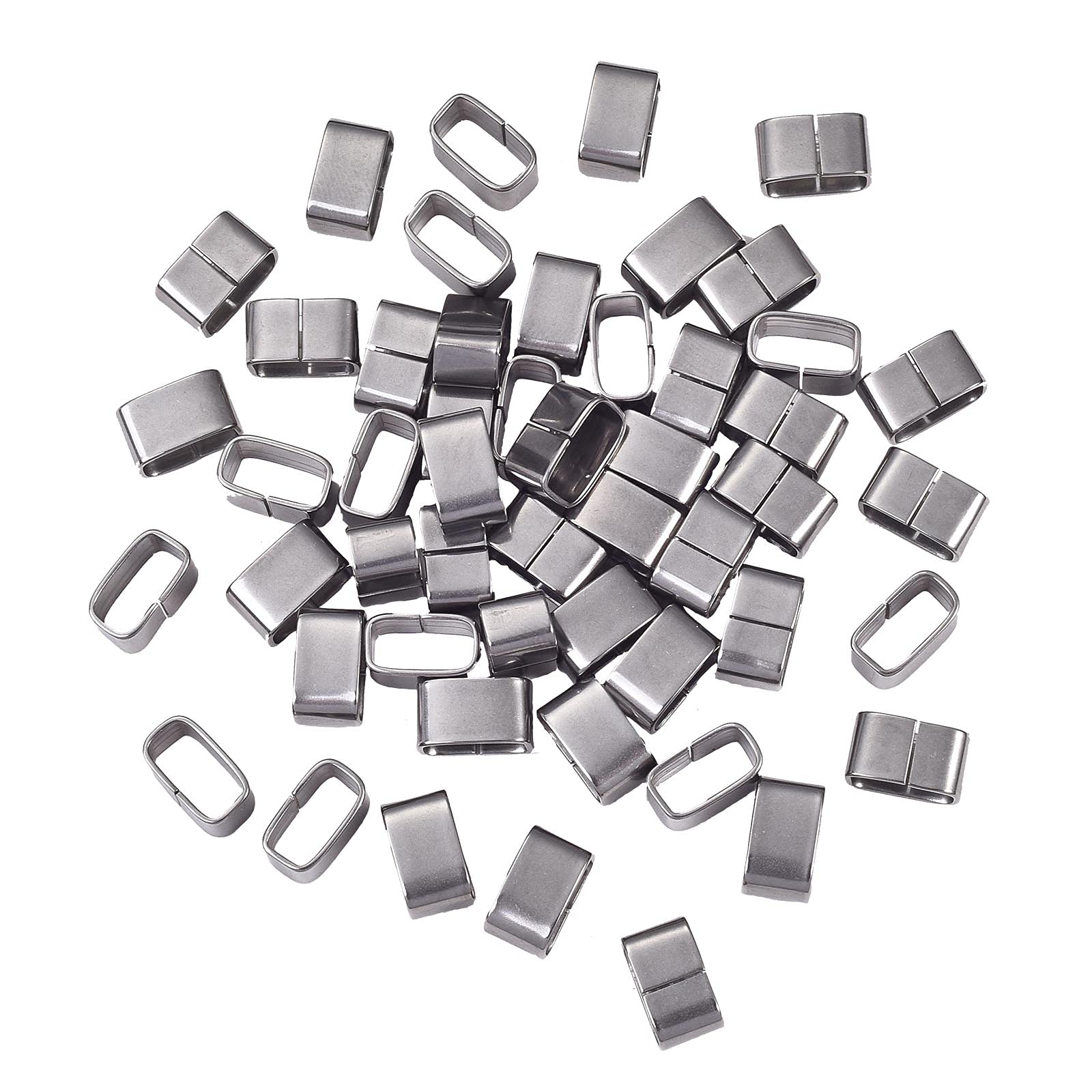 Airssory 50 Pcs 304 Stainless Steel Spacer Slide Charms Rectangle Large Hole Loose Beads for Jewelry Making DIY Findings - 6x10mm, Hole: 4x8.5mm