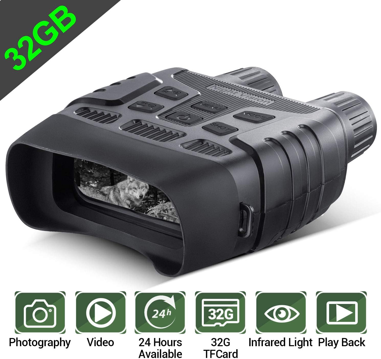 Digital Night Vision Binoculars 32GB TF Card 2.3" TFT (4" Outer LCD Screen) 4X Magnification Infrared IR Illumination with Photo Video Shot Play-Back 300m/980ft in The Dark