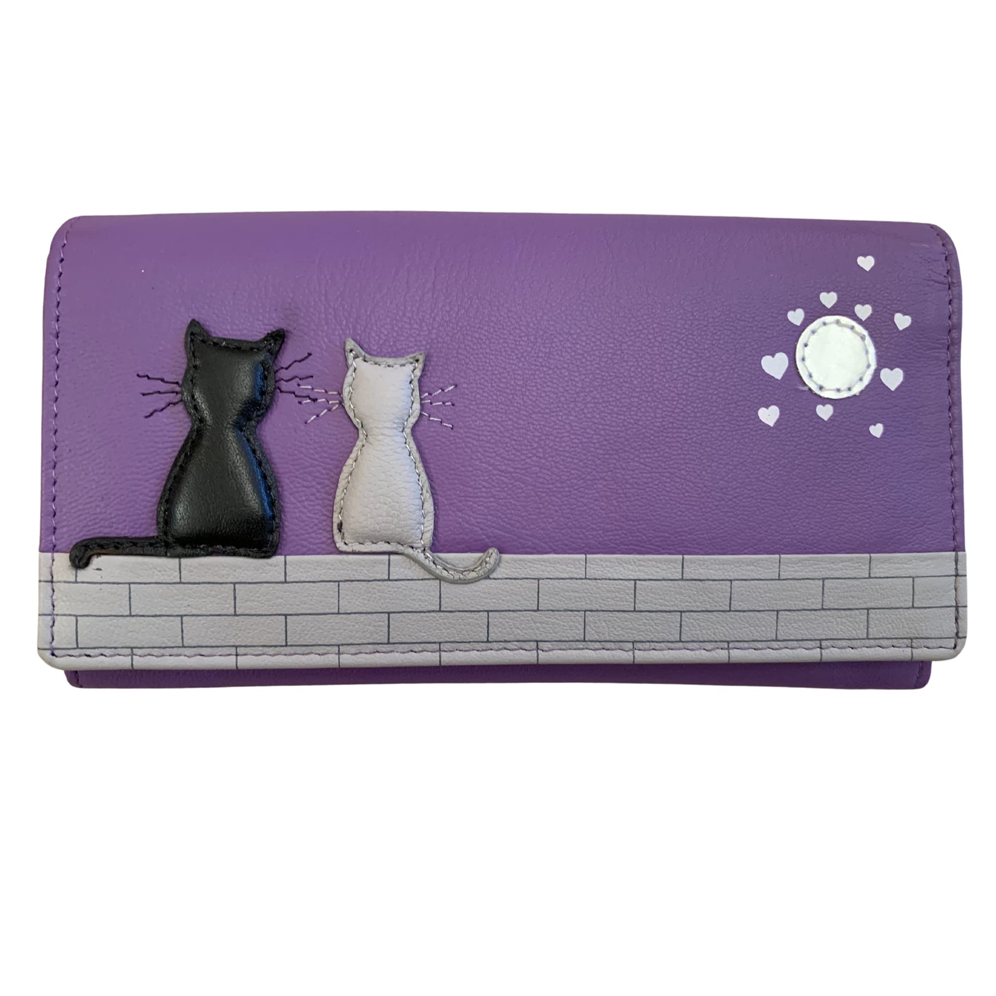Mala Leather Midnight Cats' Black & Grey Cat Matinee Purse 3536 (Purple)