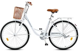 Viribus Beach Cruiser Bike for Women, 24 26 inch Womens Cruiser Bike, Womens Bike with Basket 1 Speed, Beach Cruiser Bike for Short Women with Rack, Step Through Bikes, Commuter Bicycle Women Adult