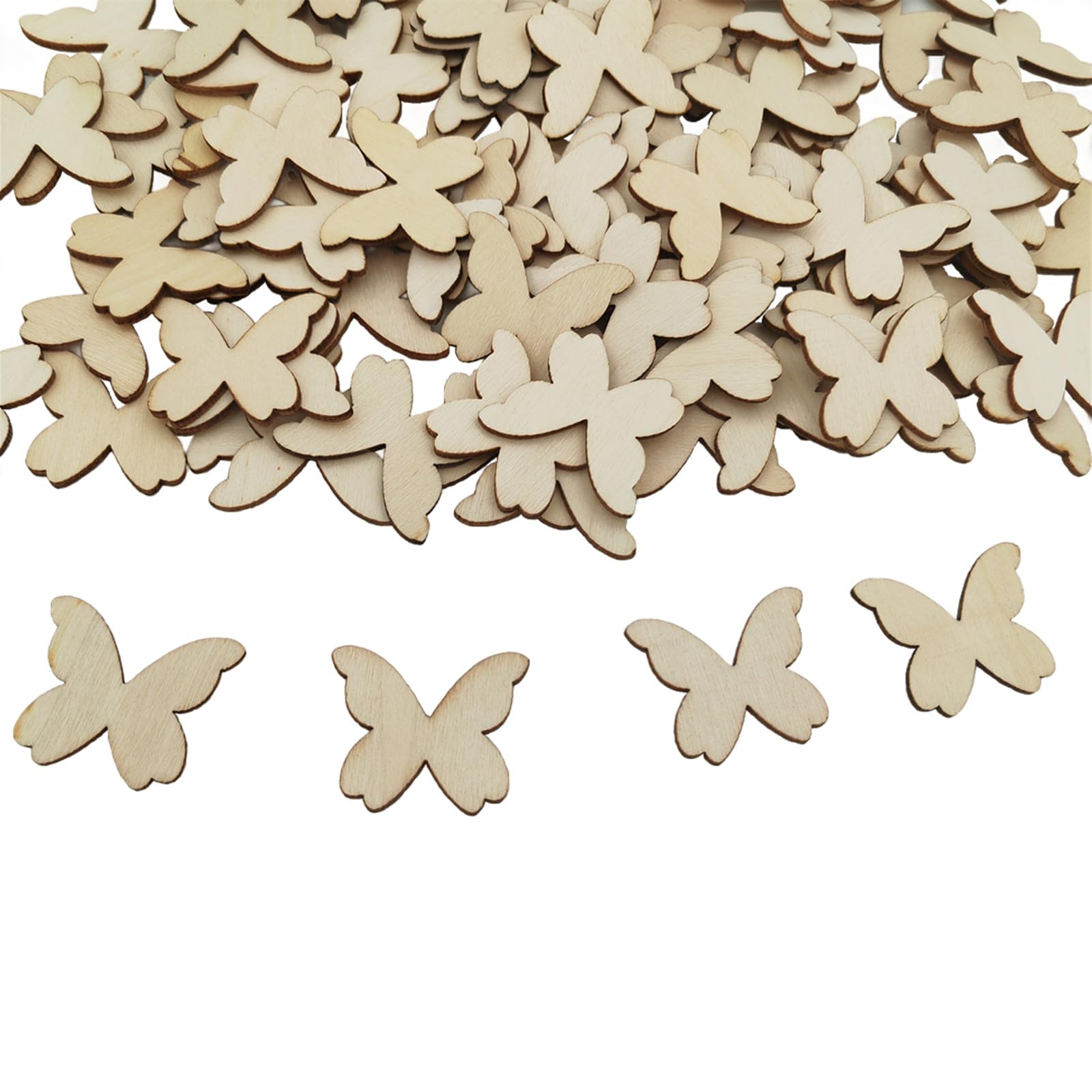 100PCS Unfinished Wood Cutouts Blank Wooden Slices Embellishments Wood Pieces for Crafts, Gift Tags, Painting, Home Decoration (Butterfly)