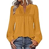 BETTE BOUTIK Womens Boho Fall Fashion Tops Long Sleeve Casual Shirts Flowy Swiss Dot Blouses