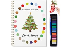 DPWCVM Beginner Watercolor Painting Kit Watercolor Workbook Coloring Book 12 Colors Paint Set with Brush, Easily Master Beginner Friendly Watercolor Paint Set Gift for Adults Teens. (Christmas)