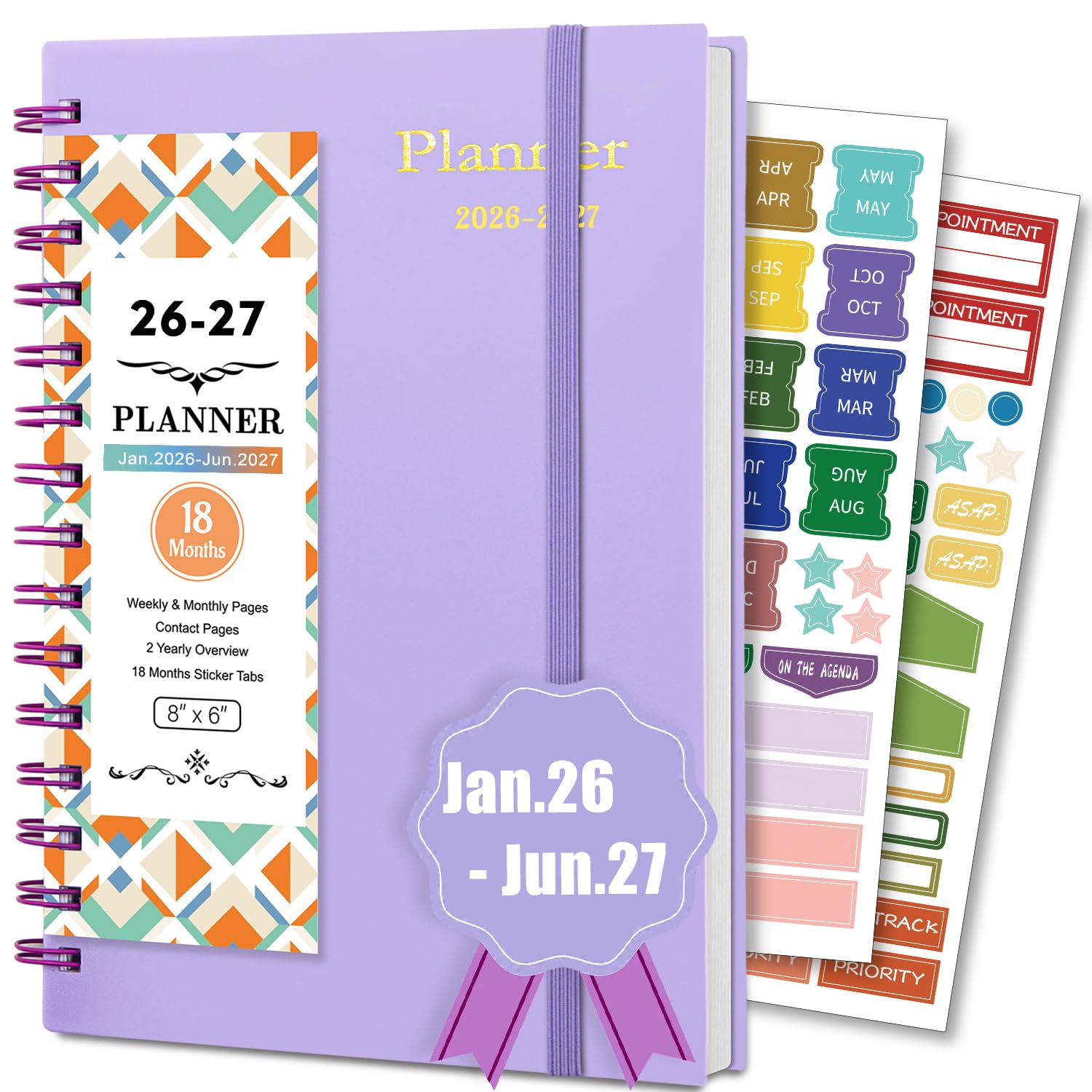 Photo 1 of 18 Month Planner 2026-2027, Weekly & Monthly & Daily Planner from Jan 2026 - Jun 2027, Planner Spiral Bound Academic Agenda Planning Organizer with 100GSM Thick Paper, A5 Size, Light Purple
