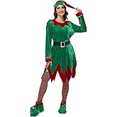 Boveco 5 PCS Elf Costume for Women Christmas Outfit Adult Santa Helper Dress for Xmas Holiday Cosplay Party Suit