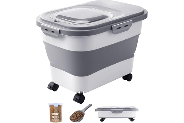 20-23Lbs Dog Food Storage Container - Collapsible Dog Food Container with Attachable Casters and Scoop,Travel Silicone Bowl,