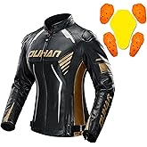DUHAN Women's Leather Motorcycle Jacket, 3-in-1 Waterproof Windproof with CE Level 1 Armor, Detachable Thermal Liner