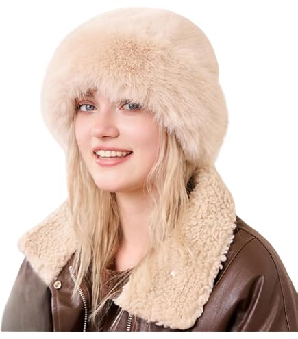MioCloth Faux Fur Trimmed Beanie Hat Winter Warm Soft Classy 