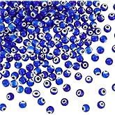 HOBBIESAY 192Pcs Evil Eye Lampwork Beads Bulk Blue Round Evil Eye Spacer Beads 6mm Glass Eyes Loose Bead Small Craft Bracelet Bead for Jewelry Making Bracelet Necklace Craft Supplies Hole: 1mm