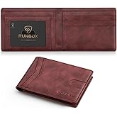 RUNBOX Wallet for Men Slim Leather Bifold RFID Blocking Minimalist Front Pocket Design with Gift Box