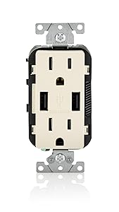 Leviton T5632-T 15-Amp USB Charger/Tamper Resistant Duplex Receptacle, Light Almond