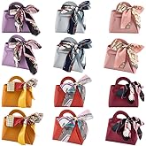 CALFOVERA 12 Pack 6 Colors Small Party Favor Boxes Reusable PU Leather Gift Candy Wrapping Bags with Handle Ribbon Mini Handbags for Weddings Party Guest Gift Bridal Showers Birthday Halloween
