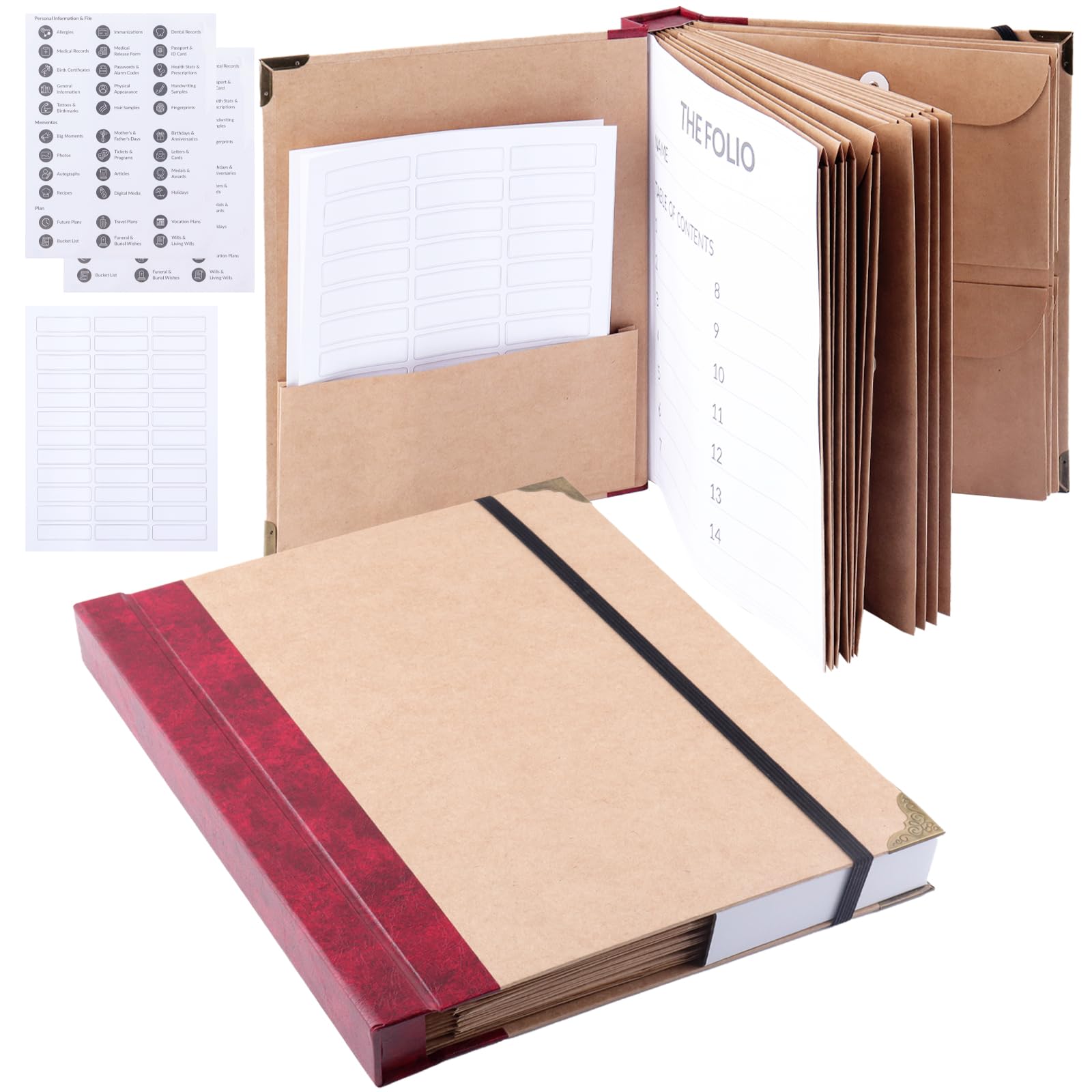 Photo 1 of Important Document Organizer, 2025 Updated Edition File Organizer, Folders with Labels Pockets, Family Emergency Binder ™, Custom Dyed Cloth Bound Binder for Social Security Cards (Retro)