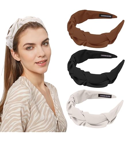 Solid Ruched Wide Minimalist Headband Set 2Pcs Solid Ruched Knotted Wide Headband Fashion Top Knot  main image 2