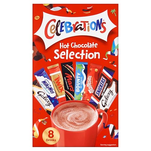 Celebrations Hot Chocolate Sachets 25g x 8 | Hot Chocolate Gift Set Featuring Galaxy, MilkyWay, Twix, Mars, Bounty, Maltesers, Snickers and Galaxy Caramel (Pack of 1)