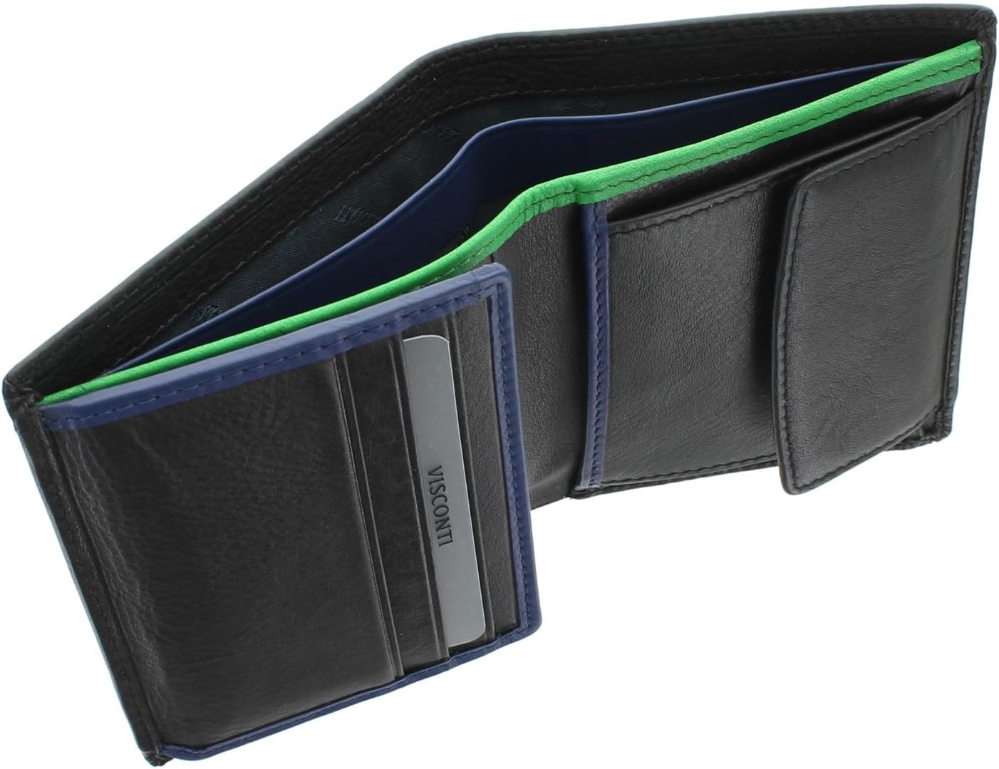 VISCONTI Bond Collection DR NO Compact Gents Leather Wallet BD22 Black/Cobalt/Green - Image 5