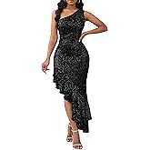 VERWIN Sleeveless Sequins Dress Bodycon Dress Ruffle Hem Sparkly Maxi Dress Casual Party Cocktail Evening Dress