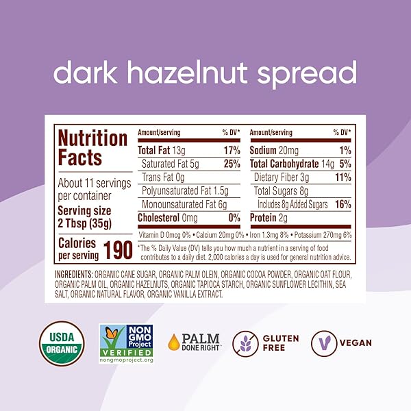 NUTIVA ORGANIC VEGAN HAZELNUT SPREAD, DARK, 13 OZ, USDA ORGANIC, NON-GMO, FAIR TRADE & SUSTAINABLY SOURCED, VEGAN & GLUTEN-FREE, PLANT-BASED SPREAD WITH LESS SUGAR