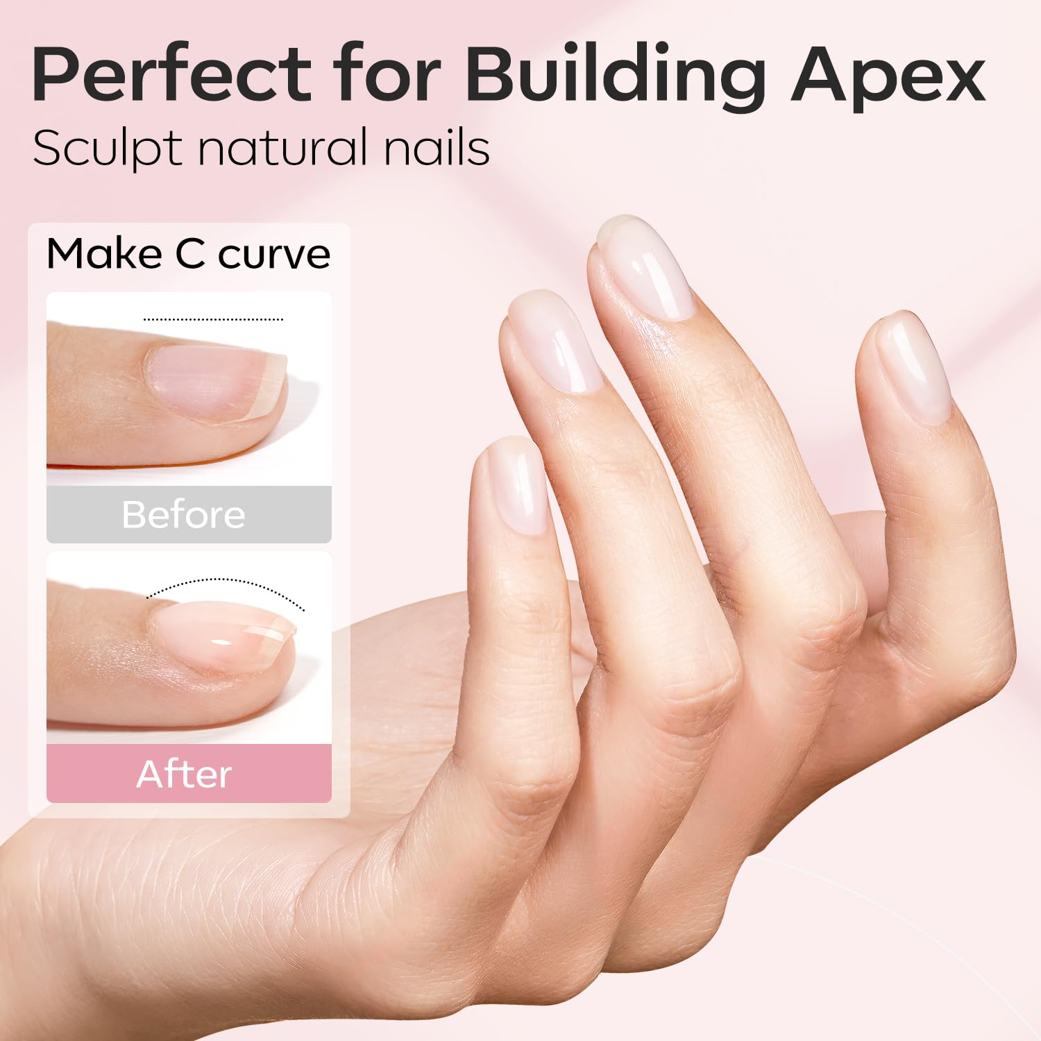 modelones Builder Nail Gel, 2 Pcs Clear and Cover Nude Builder Nail Polish, 8-in-One Apex Building Thickening Strengthener Extension Rubber Color Base Gel for DIY Home Salon Gifts LED Lamp Cured 10ml - Image 3