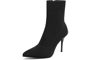 vivianly Stretch Pointed Toe Sock Booties Mid-Calf Ankle Boot Stiletto Heel Boots for Women