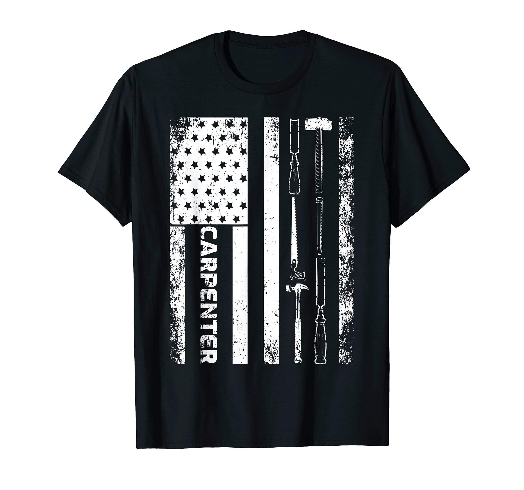 Funny Vintage Woodworking Retro USA Flag Carpenter T-Shirt
